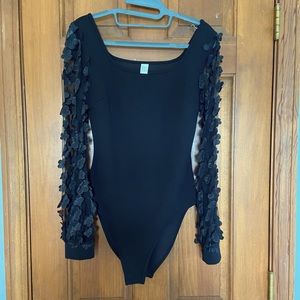 Floral sheer sleeve bodysuit